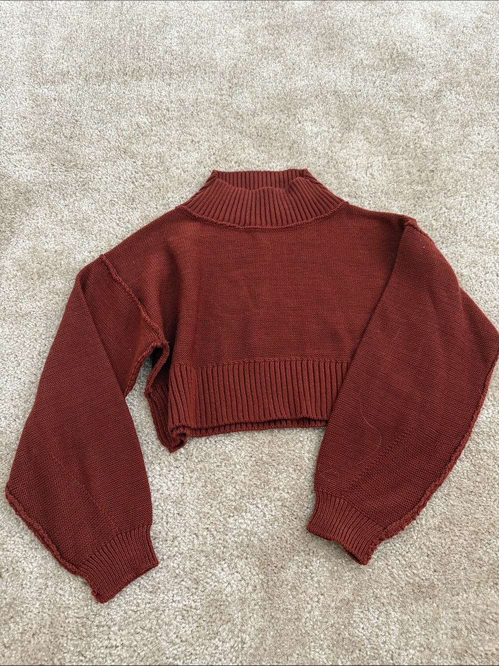PLT Cropped Mock Neck Women's Sweater - Rust